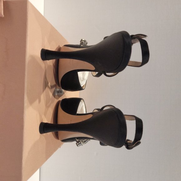 Miu Miu Black Satin & Crystal heels Sz 37 - Picture 5 of 6